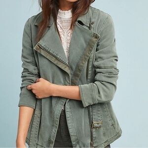 Anthropologie Everyday Belted Moto military green angled zip women’s Jacket S